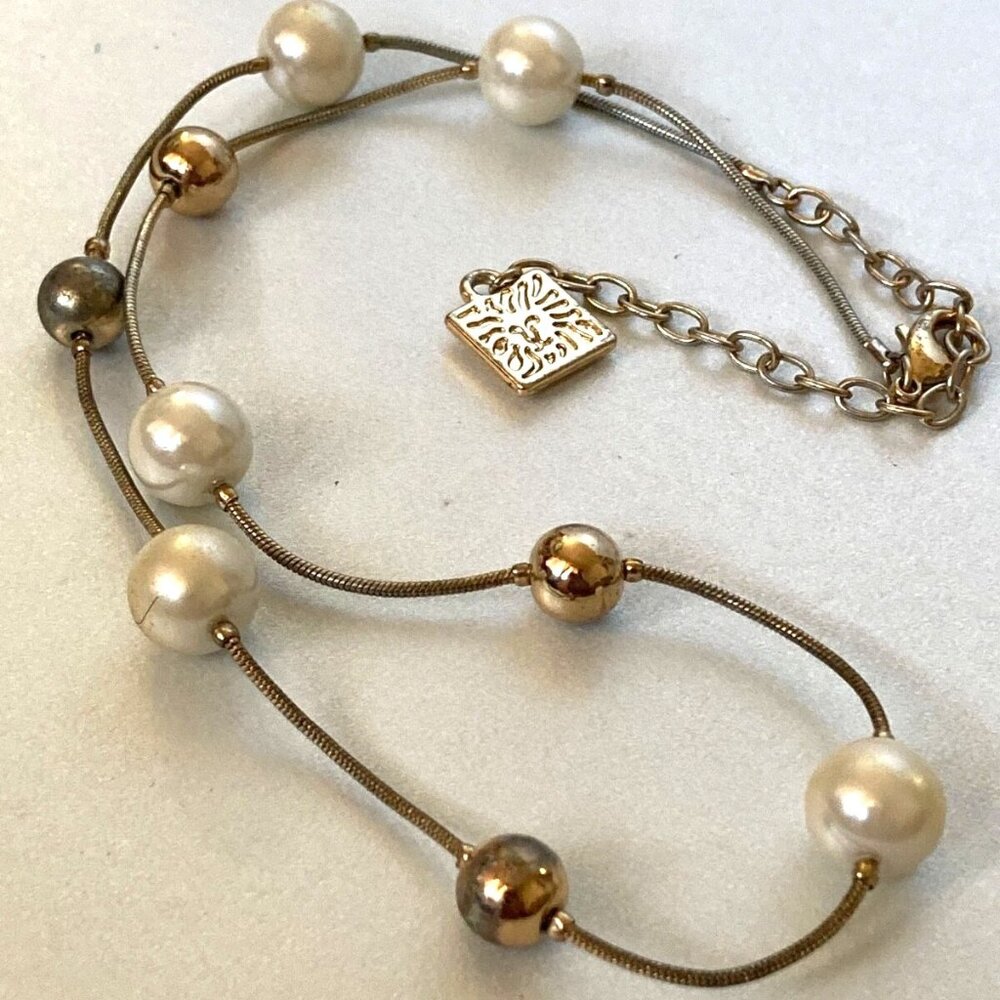 Lot of 2 Anne Klein Loft Outlet jewelry GOLD SILVERTONE PEARL bead Necklaces - Picture 10 of 15
